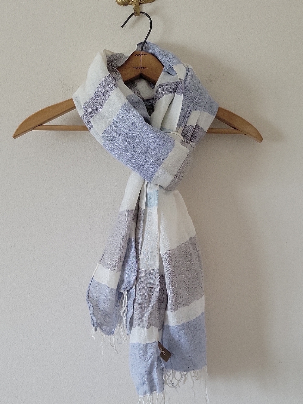 Spartina 449 Blue Grey White Stripe Linen Blend Scarf